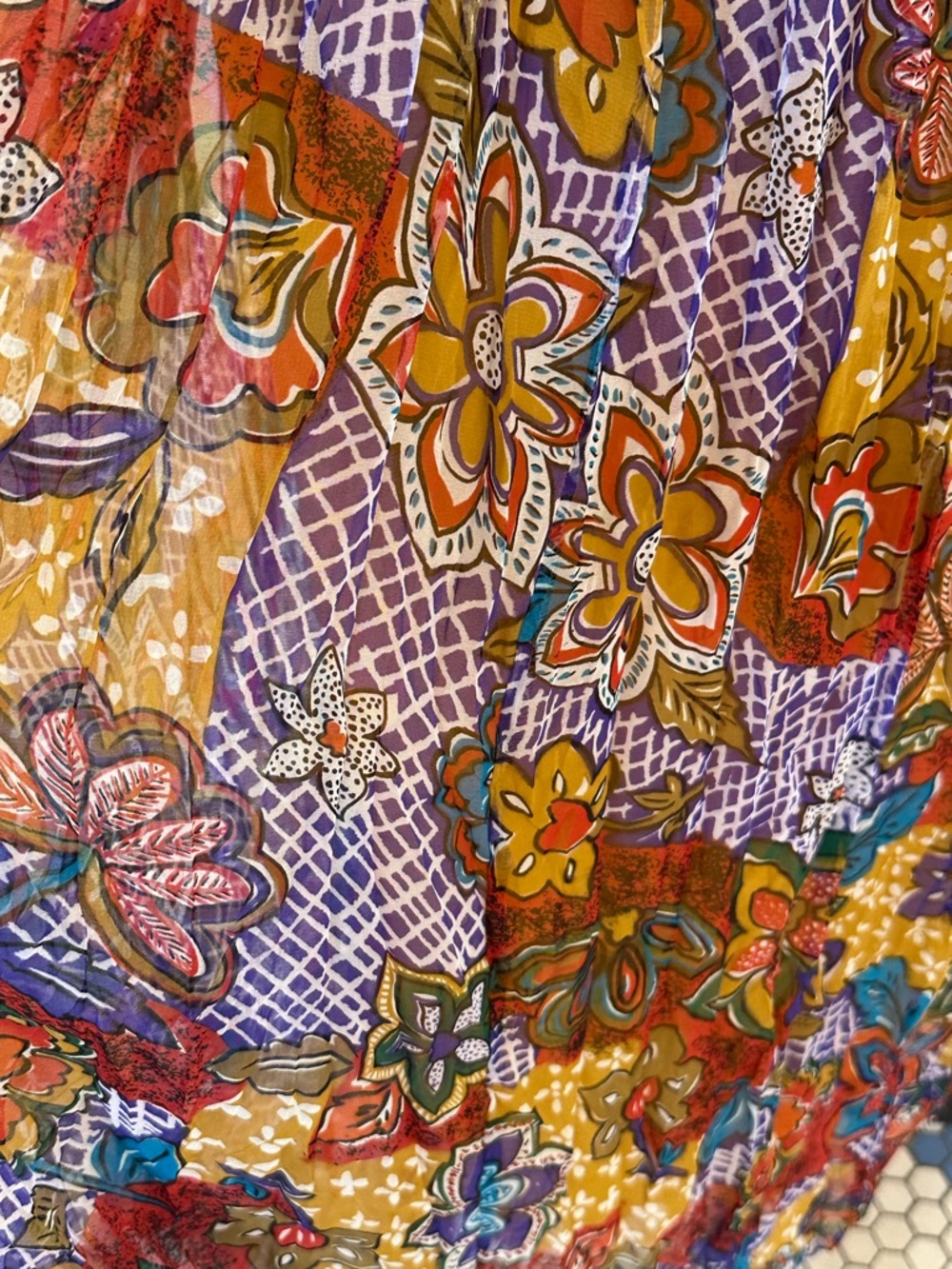 Teddi Sport | VTG Sheer Floral Patchwork Maxi Skirt 90s Boho Whimsigoth, Size L - Picture 4 of 9
